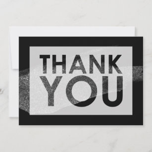 Silver Faux Glitter Brush Over Black with Cutout Thank You Card