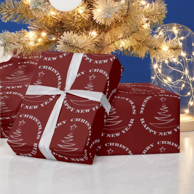 Silver Faux Glitter Burgundy Red Christmas Wrapping Paper (Holidays)