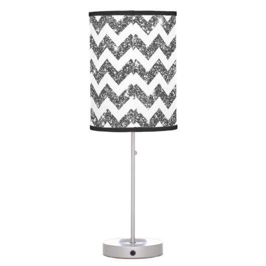 Silver Faux Glitter Chevron Pattern Girly Bling Table Lamp (Back)