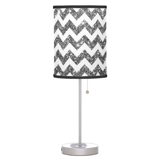 Silver Faux Glitter Chevron Pattern Girly Bling Table Lamp (Left)