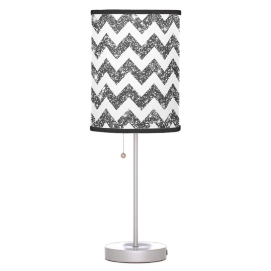 Silver Faux Glitter Chevron Pattern Girly Bling Table Lamp (Right)