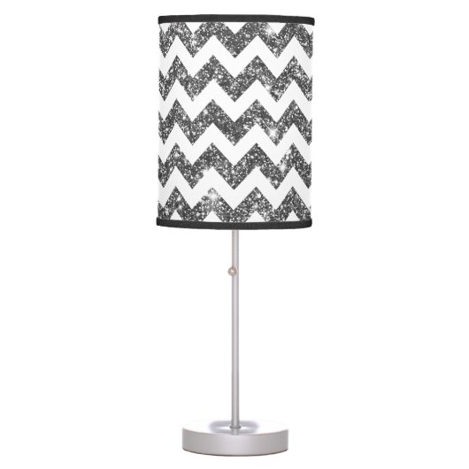 Silver Faux Glitter Chevron Pattern Girly Bling Table Lamp (Front)