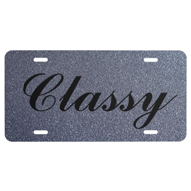 Silver Faux Glitter Classy License Plate (Front)