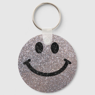 Silver faux glitter face keychain