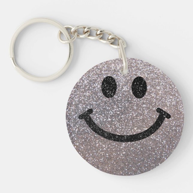 Silver faux glitter face keychain (Front)