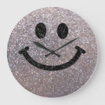Silver Faux Glitter Face Large Clock at Zazzle