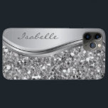 Silver Faux Glitter Glam Bling Personalized Metal iPhone 11 Pro Max Case<br><div class="desc">The design is a photo and the cases are not made with actual glitter, sequins, metals or woods. This design is also available on other phone models. Choose Device Type to see other iPhone, Samsung Galaxy or Google cases. Some styles may be changed by selecting Style if that is an...</div>