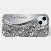 Silver Faux Glitter Glam Bling Personalized Metal Case-Mate iPhone Case (Back (Horizontal))