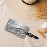 Silver Faux Glitter Glam Bling Personalized Metal Luggage Tag<br><div class="desc">This design may be personalized in the area provided by changing the photo and/or text. Or it can be customized by clicking Personalize this Template and then choosing the click to customize further option and delete or change the color of the background, add text, change the text color or style,...</div>