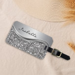 Silver Faux Glitter Glam Bling Personalized Metal Luggage Tag<br><div class="desc">This design may be personalized in the area provided by changing the photo and/or text. Or it can be customized by clicking Personalize this Template and then choosing the click to customize further option and delete or change the color of the background, add text, change the text color or style,...</div>