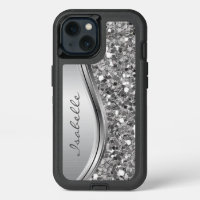 Silver Faux Glitter Glam Bling Personalized Metal