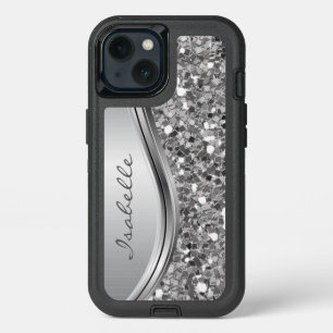 Silver Faux Glitter Glam Bling Personalized Metal  iPhone 13 Case