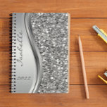 Silver Faux Glitter Glam Bling Personalized Metal Planner<br><div class="desc">This design may be personalized in the area provided by changing the photo and/or text. Or it can be customized by clicking Personalize this Template and then choosing the click to customize further option and delete or change the color of the background, add text, change the text color or style,...</div>