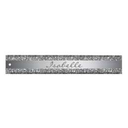 Silver Faux Glitter Glam Bling Personalized Metal Ruler