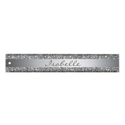 Silver Faux Glitter Glam Bling Personalized Metal Ruler