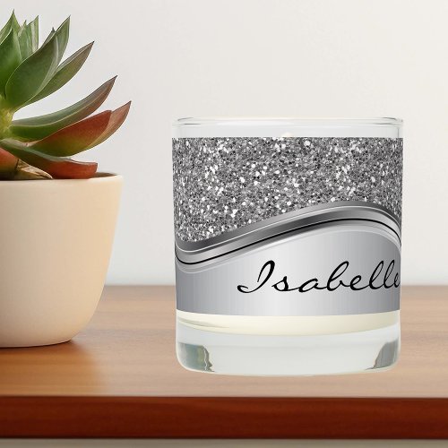 Silver Faux Glitter Glam Bling Personalized Metal Scented Candle