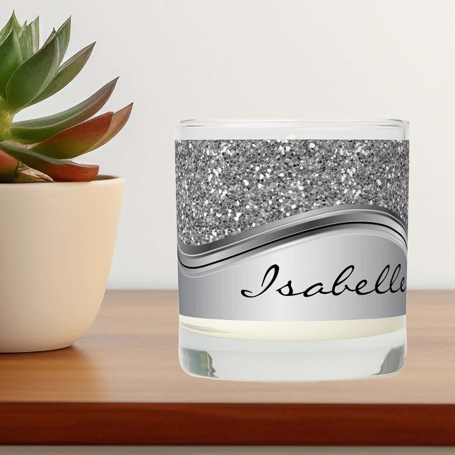 Silver Faux Glitter Glam Bling Personalized Metal Scented Candle (Creator Uploaded)