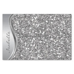 Silver Faux Glitter Glam Bling Personalized Metal Tissue Paper