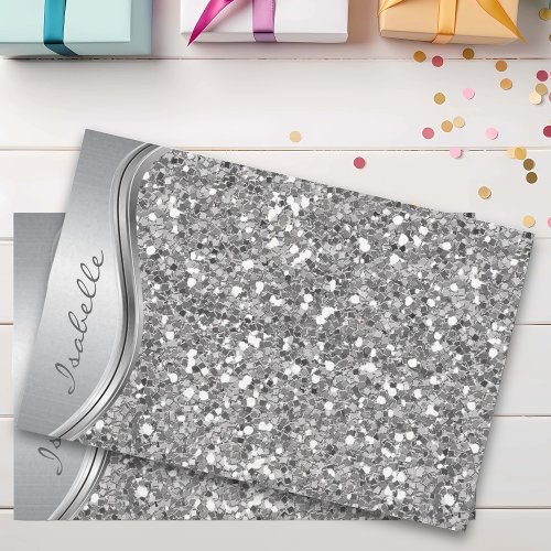 Silver Faux Glitter Glam Bling Personalized Metal Tissue Paper