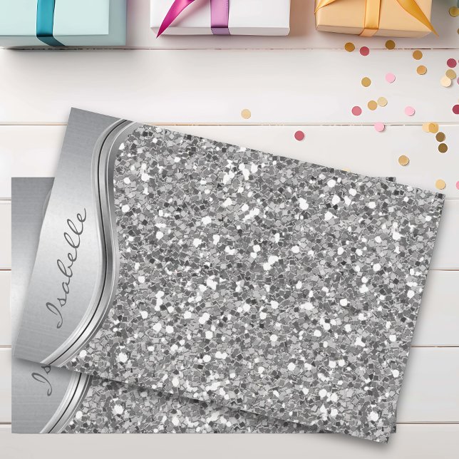 Silver Faux Glitter Glam Bling Personalized Metal Tissue Paper (Creator Uploaded)