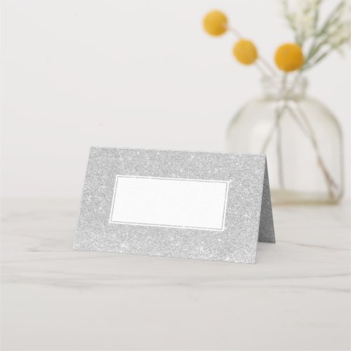 Silver faux glitter grey ombre wedding place card