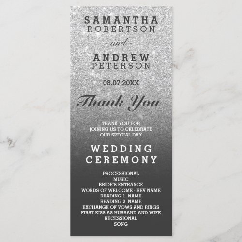 SIlver faux glitter grey ombre wedding program