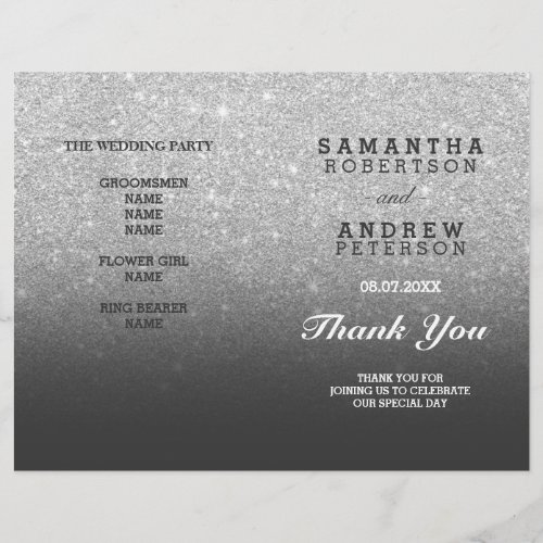 SIlver faux glitter grey ombre wedding program