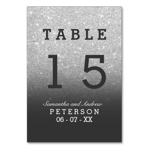 Silver faux glitter grey ombre wedding table table number