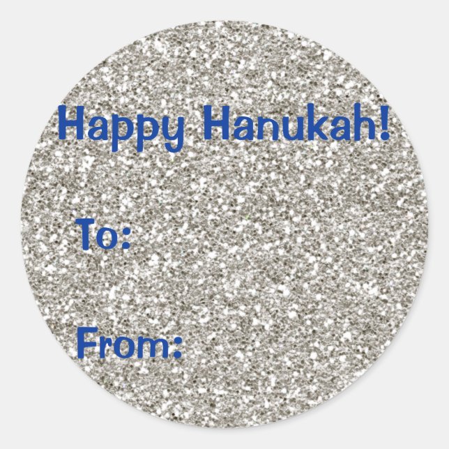 Silver (faux) Glitter Hanukkah Gift Stickers (Front)