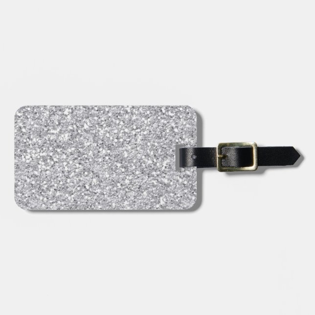 Silver Faux Glitter Luggage Tag (Front Horizontal)
