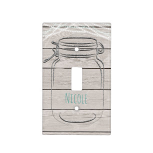 Silver Faux Glitter Mason Jar Sparkle Rustic Glam Light Switch Cover