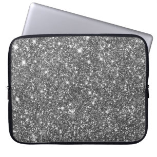 Silver Faux Glitter Modern Girly Pattern Laptop Sleeve