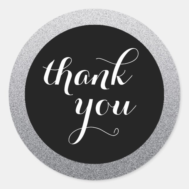 Silver Faux Glitter Ombre Thank You Favor Sticker (Front)
