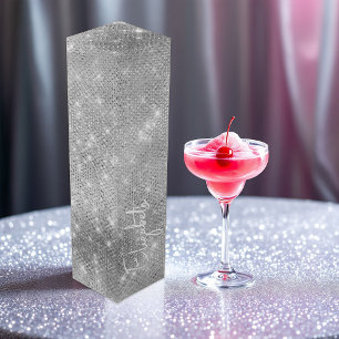 Silver Faux Glitter Personalized Wine Gift Box