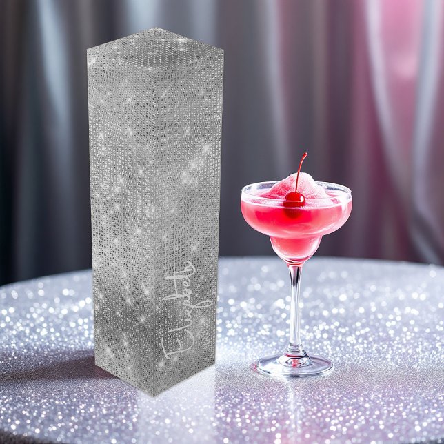 Silver Faux Glitter Personalized Wine Gift Wine Box (Silver Faux Glitter Personalized Wine Gift Wine Box)