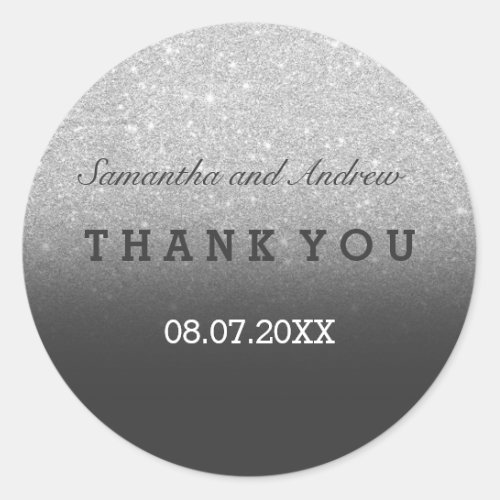 Silver faux glitter pink ombre Thank you Classic Round Sticker