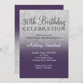 Silver faux glitter purple ombre 30th birthday invitation (Front/Back)