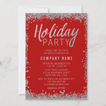 Silver Faux Glitter Red Holiday Party Invitation