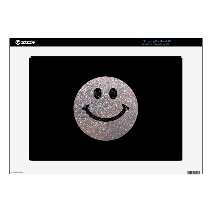 Silver faux glitter smiley face decal for 15" laptop