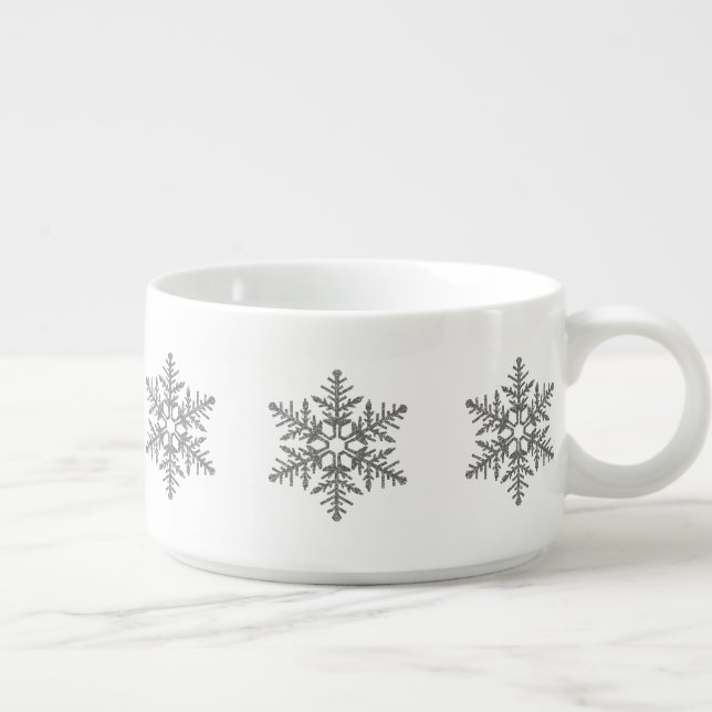 Silver Faux Glitter Snowflake Bowl (Left)