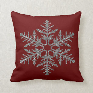 Silver Faux Glitter Snowflake Throw Pillow