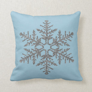 Silver Faux Glitter Snowflake Throw Pillow