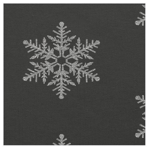 Silver Faux Glitter Snowflakes on Black Fabric