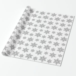 Silver Faux Glitter Snowflakes Wrapping Paper