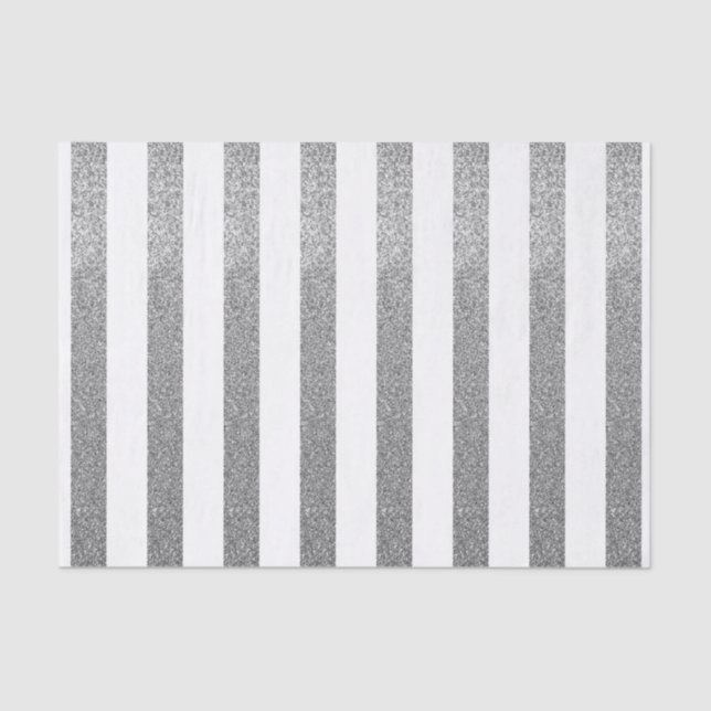 Silver Faux Glitter Striped Tissue Paper (Front)