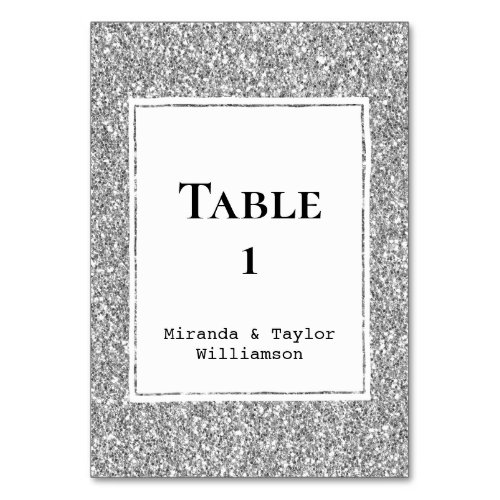 Silver Faux Glitter Table Number