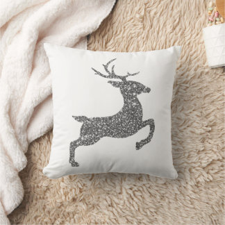 Silver Faux Glitter Texture Jumping Deer Shape Throw Pillow