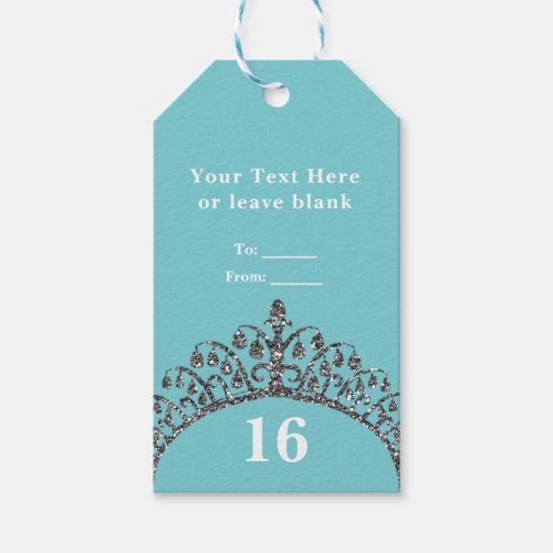 Silver Faux Glitter Tiara Crown Custom Party Favor Gift Tags