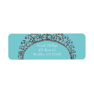 Silver Faux Glitter Tiara Crown Party Invitation Label