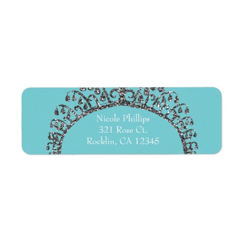 Silver Faux Glitter Tiara Crown Party Invitation Label